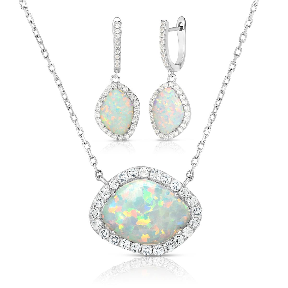Jilco Deco Opal & White Sapphire Earrings & Necklace Set