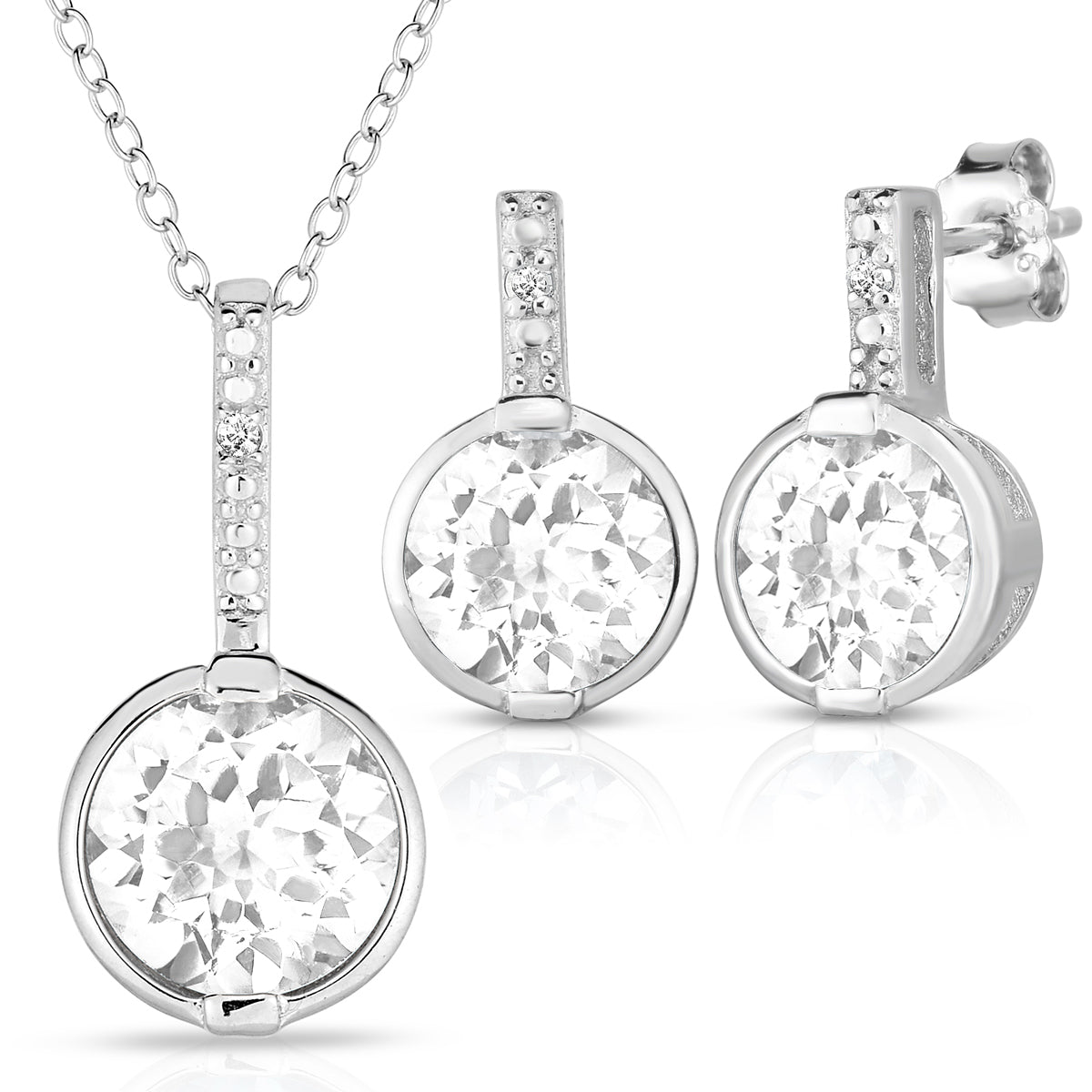 Jilco Inc White Topaz and Diamond Earrings and Necklace Set