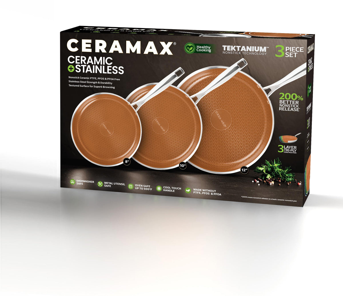Ceramax Cookware Etched Set Size 3 Pieces