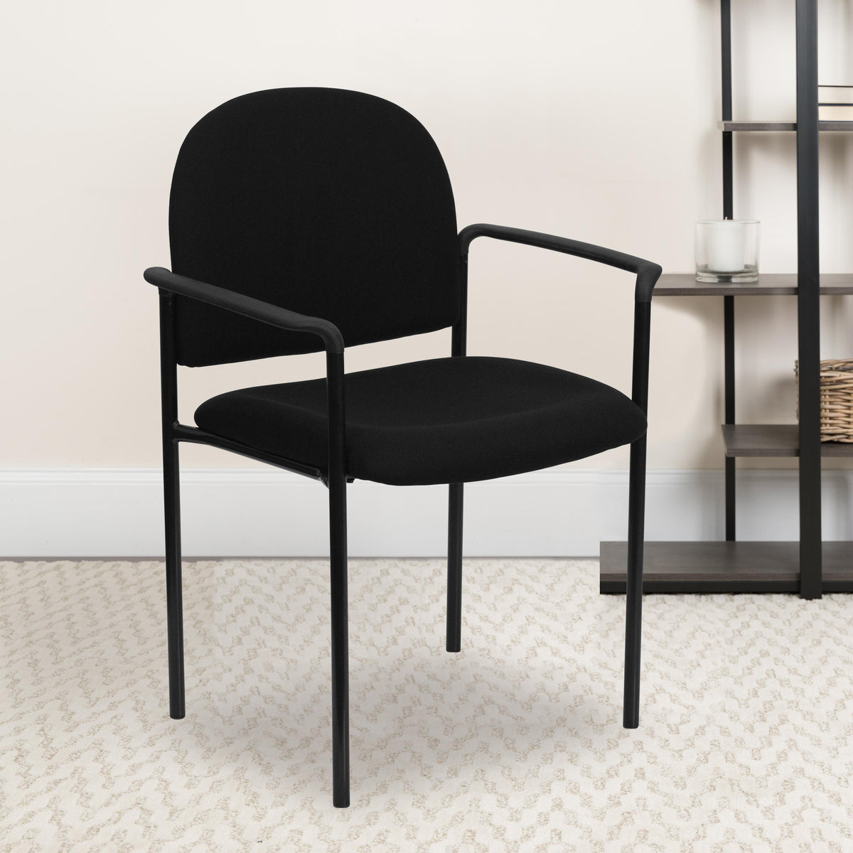 Flash Furniture Comfort Burgundy Fabric Stackable Steel Side Reception Chair with Arms