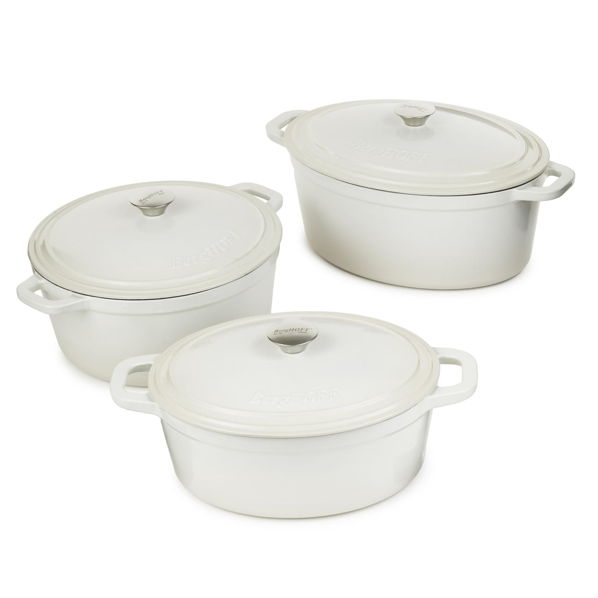 BergHOFF Neo 6pc Cast Iron Dutch Oven Cookware Set with Lids, White