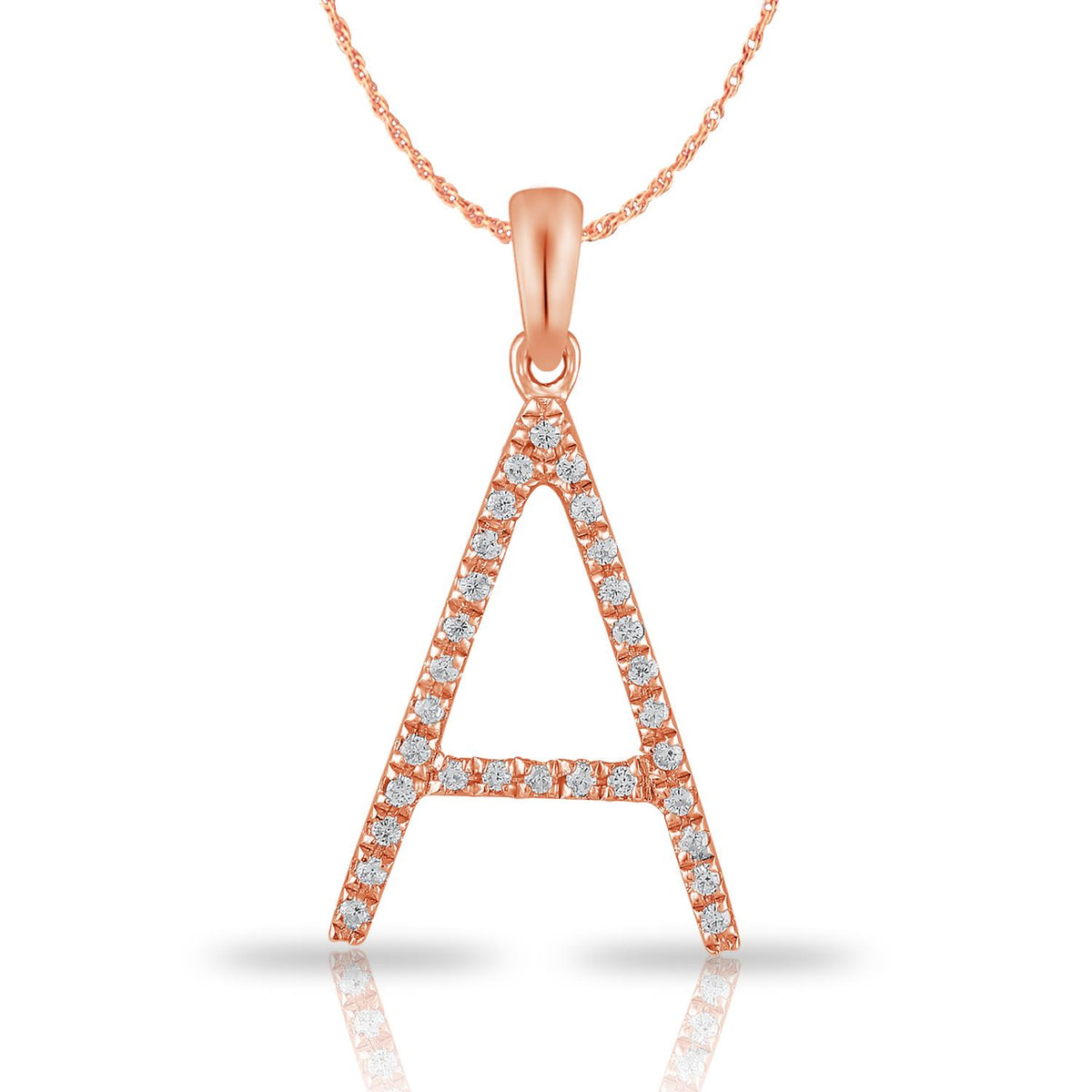 PARIKHS Diamond Initial Pendant Alphabet 'A' in 10K Rose Gold 0.10 ct , IJK color - I3 clarity