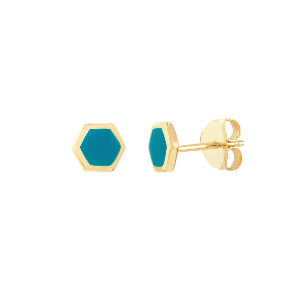 HAWLEY ST Turquoise Enamel Hexagon Stud Earrings
