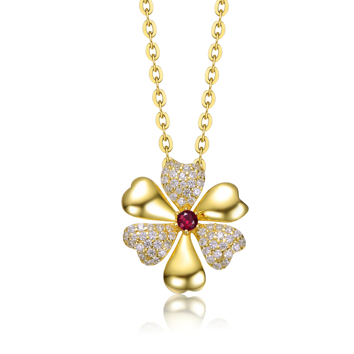 GENEVIVE Red Flower Necklace Size 18"