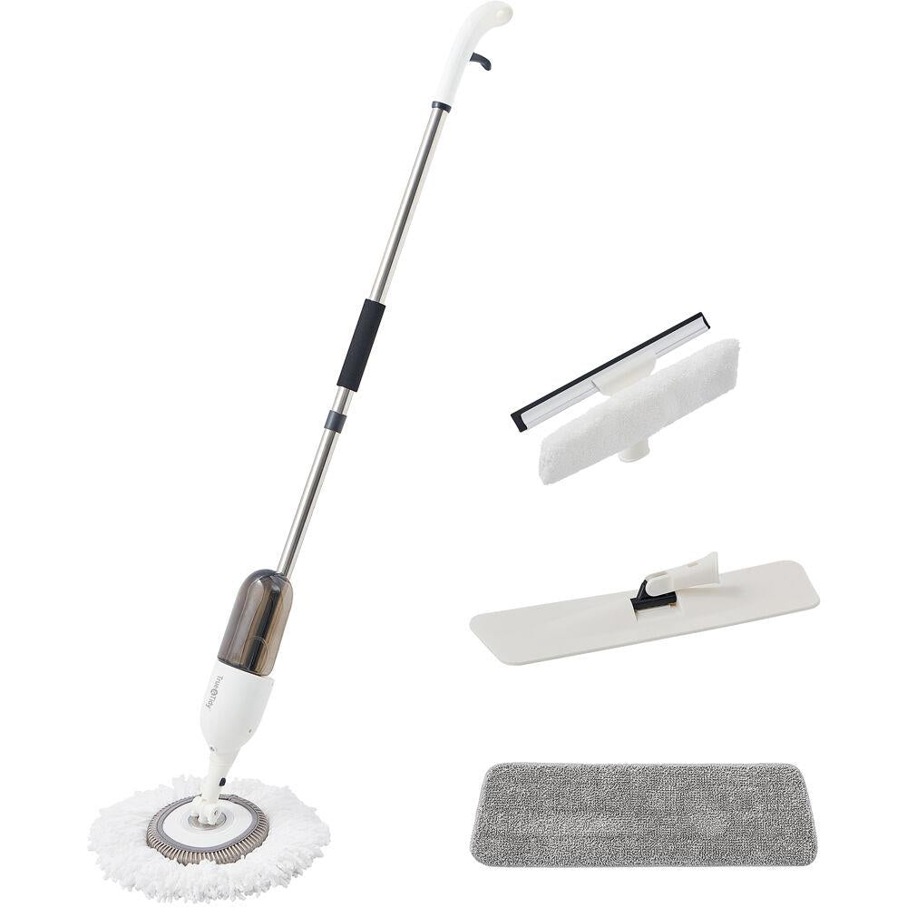 SALAV Clean Everywhere Spray Mop Kit with 360-Degree Swivel Head and Window Squeegee, White