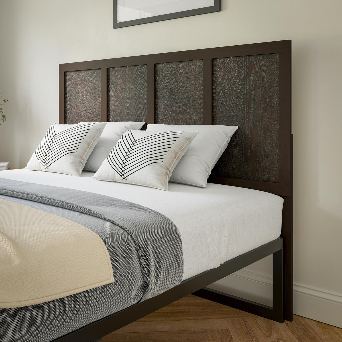 Flash Furniture Contemporary King Size Four Panel Wooden Headboard Only in White