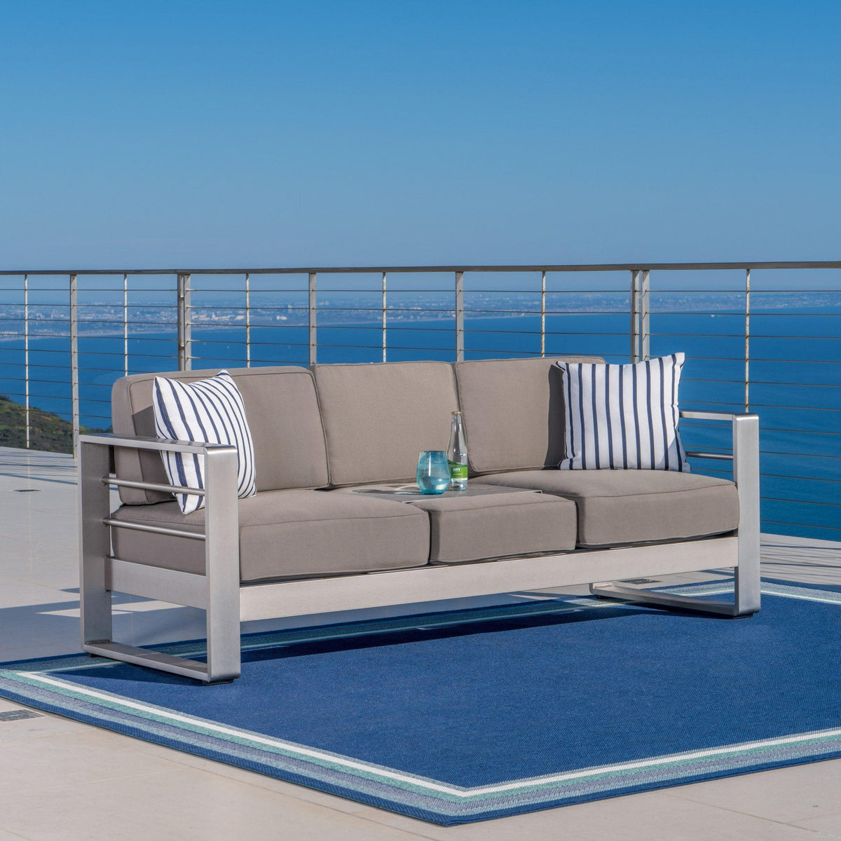 Stark Home Cape Coral Outdoor Loveseat Sofa With Tray