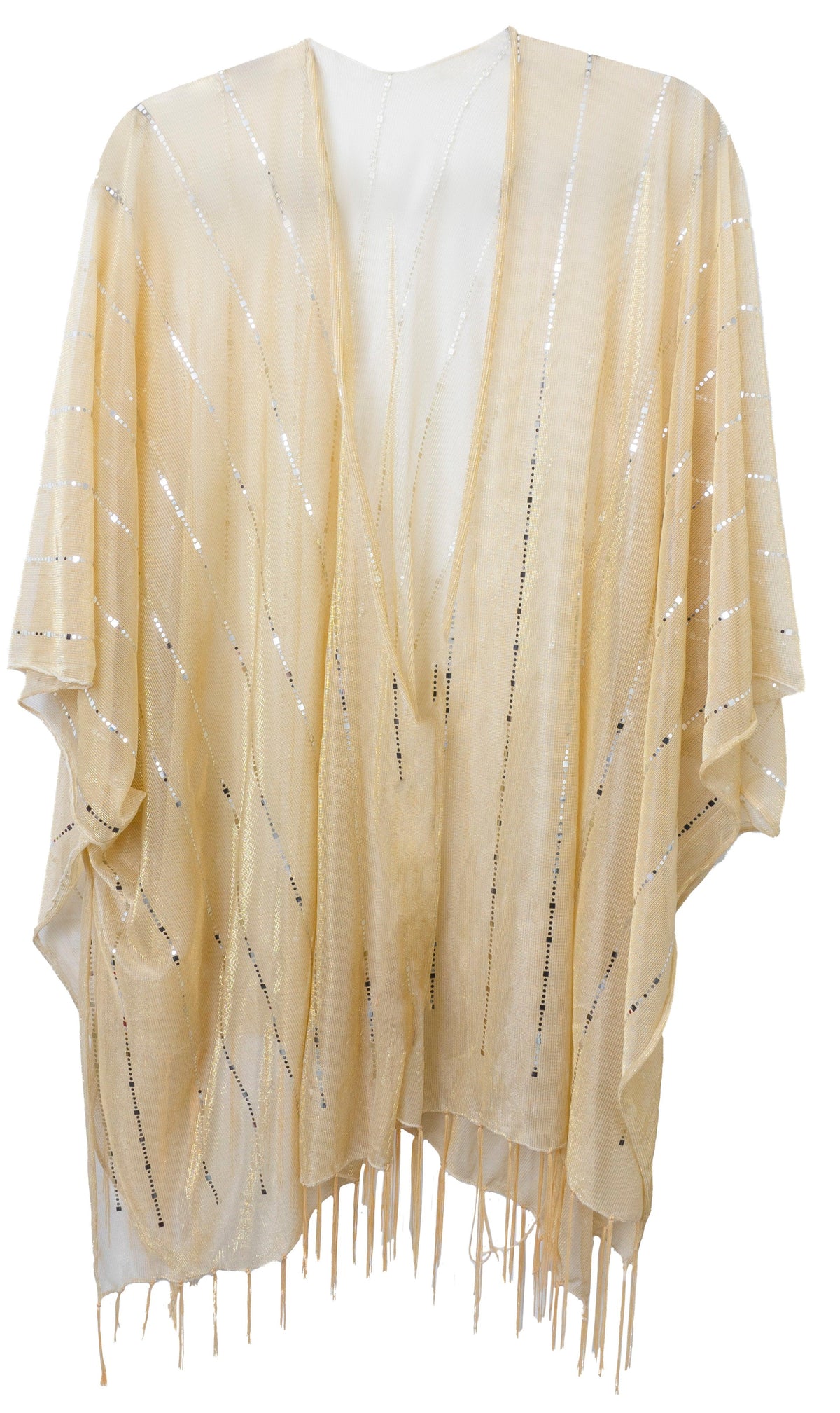 Jessica McClintock Solid Fringe and Stripe Holograms Kimono