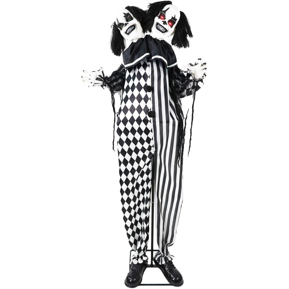 Haunted Hill Lifesize 5.5 Ft. Animatronic Two-Headed Clown with Lights and Sound, Indoor/Covered Outdoor Hallowee