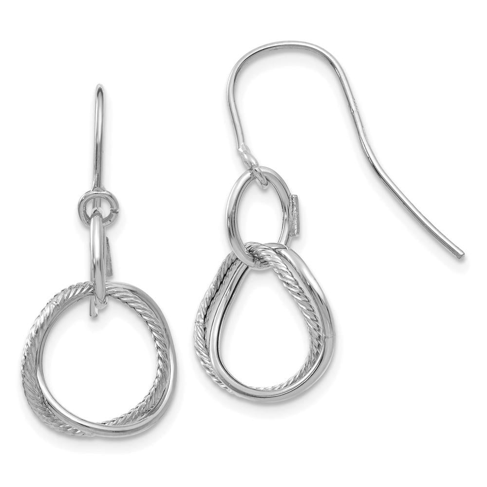 Distinctive 14K White Gold Small Twisted Circle Shepherd Hook Earrings