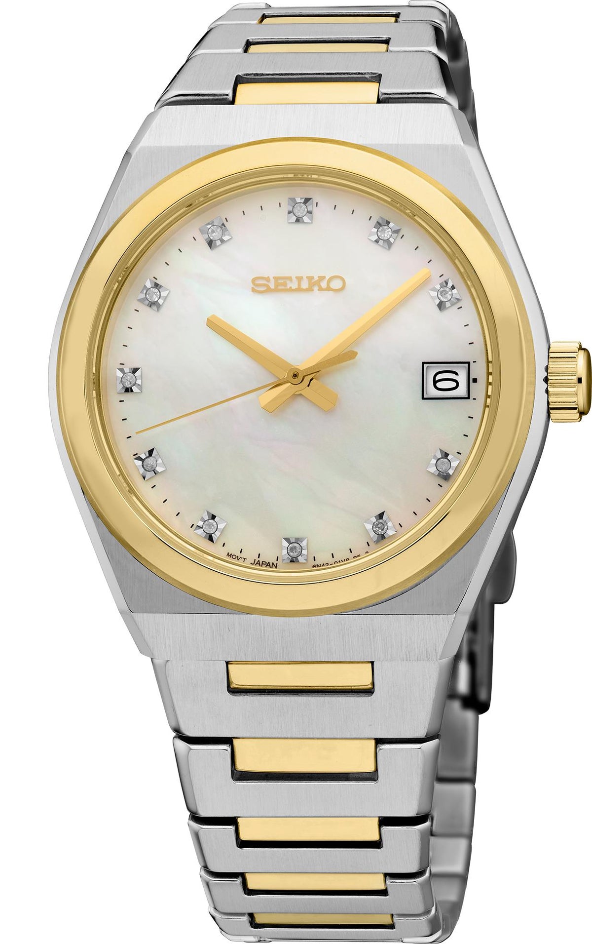 Seiko Watch Diamonds SS Quartz Mother of Pearl Dial