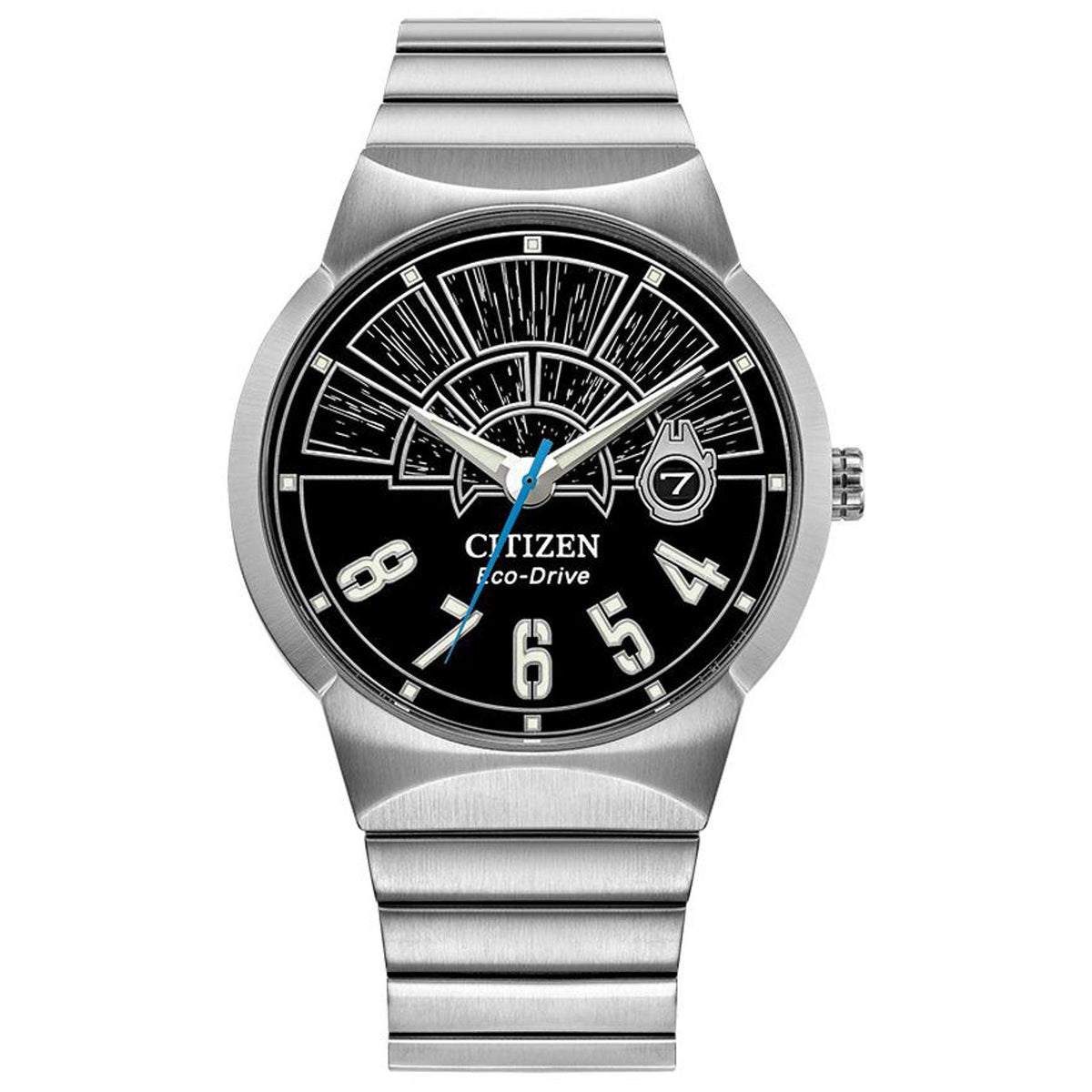 Star Wars by Citizen Men's Millennium Falcon Hyperdrive Eco-Driver Silver-Tone SS Watch Black Dial