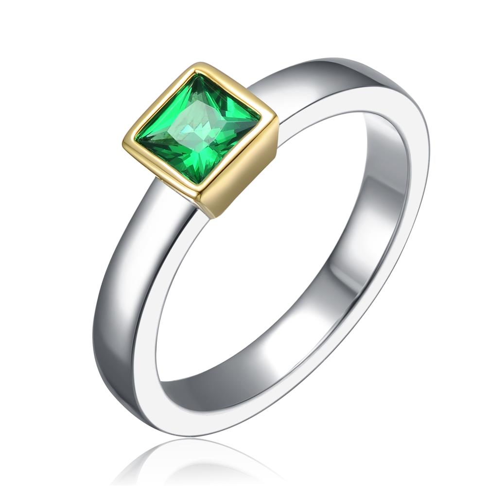 GENEVIVE CZ Rhodium Green Two-toned Ring Size 7
