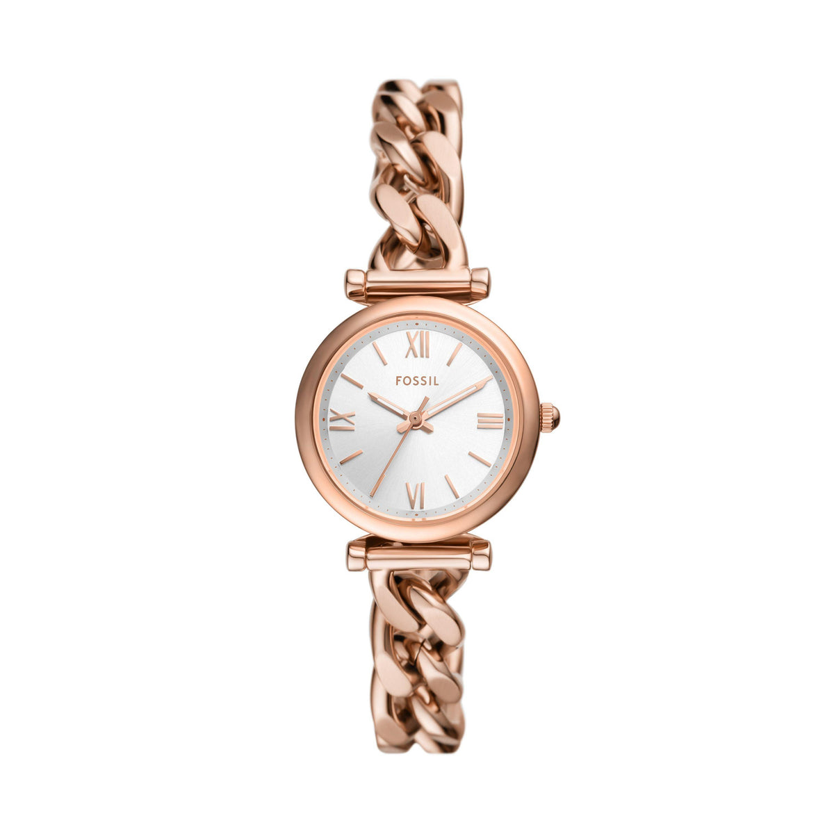 Fossil Ladies Carlie Rose Gold-Tone Stainless Steel Watch Silver Dial