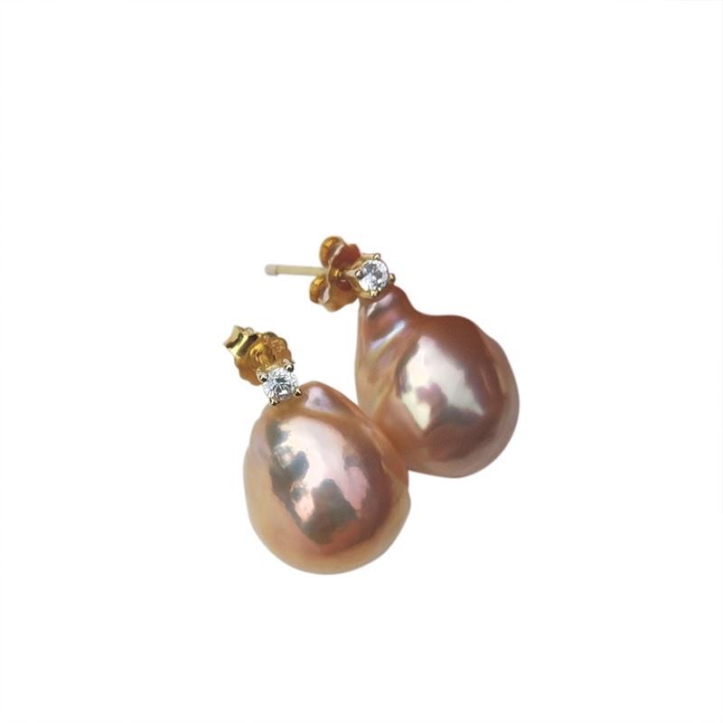 Completely Bella Pink Nucleated Edison Pearl Earrings with CZ