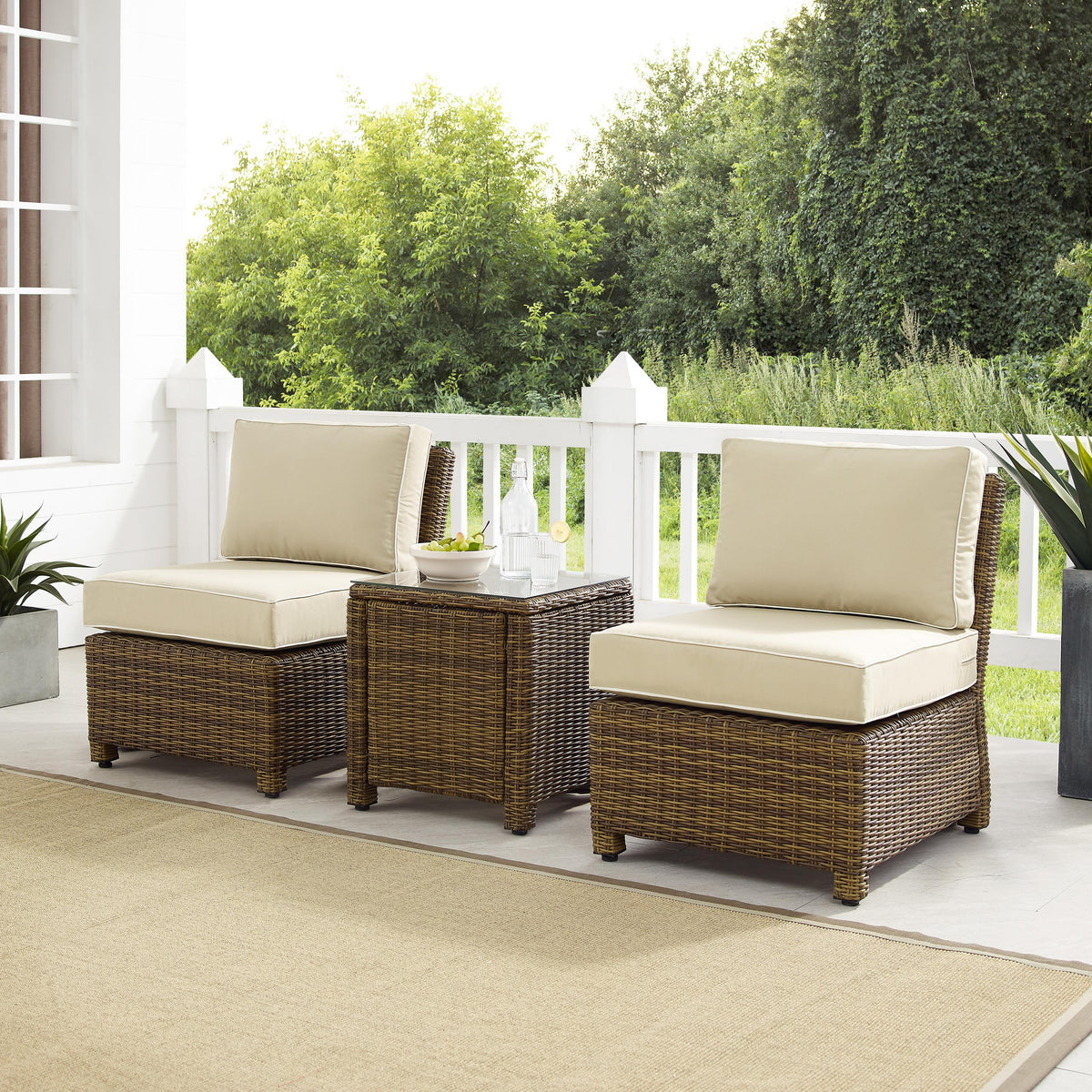 Crosley Outdoor Bradenton 3Pc Armless Wicker Outdoor Chair Set