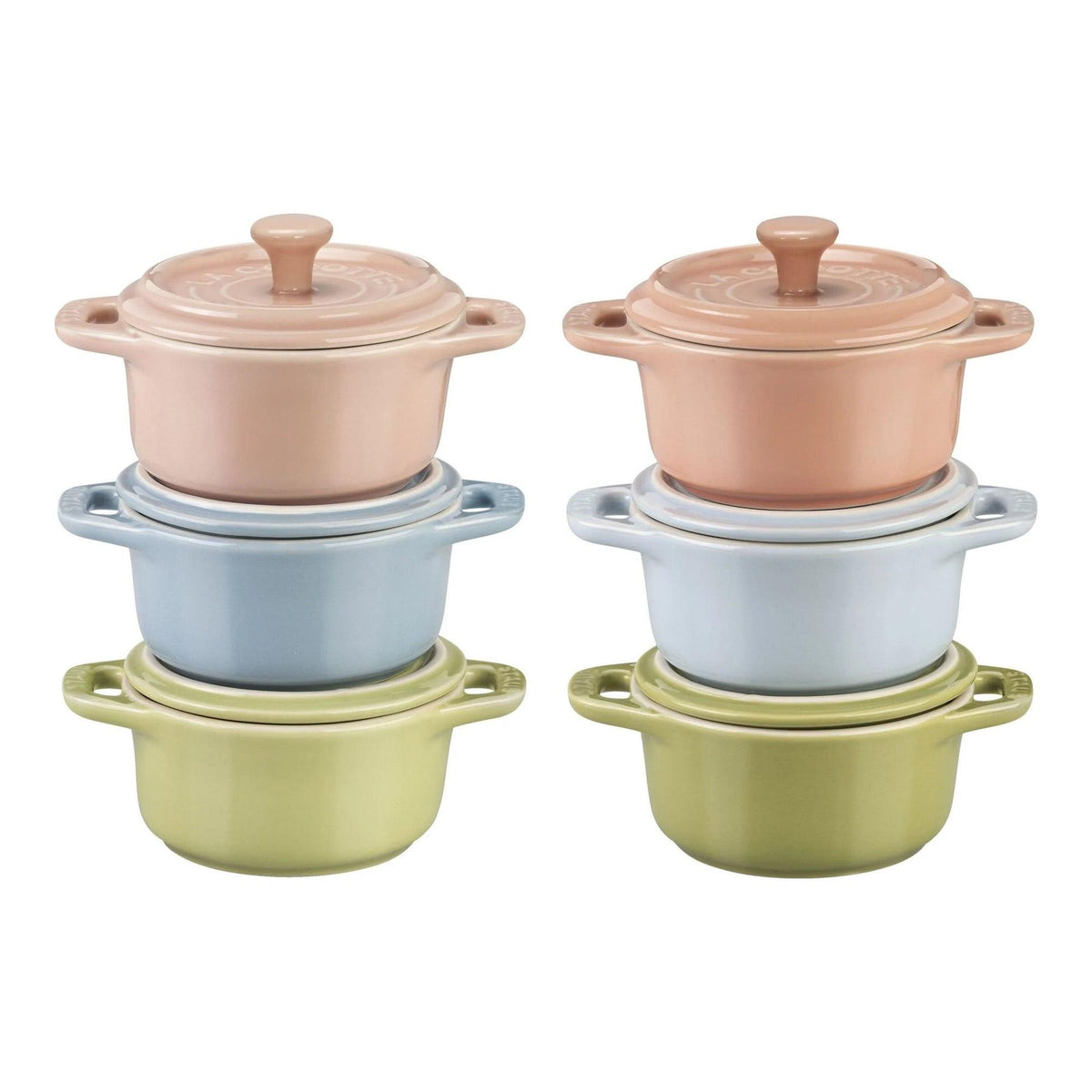 Staub 6pc Ceramic Mini Round Cocotte Set Macaron Pastels