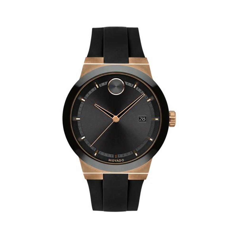 Movado Mens Bold Fusion Black & Bronze Silicone Strap Watch Black Dial