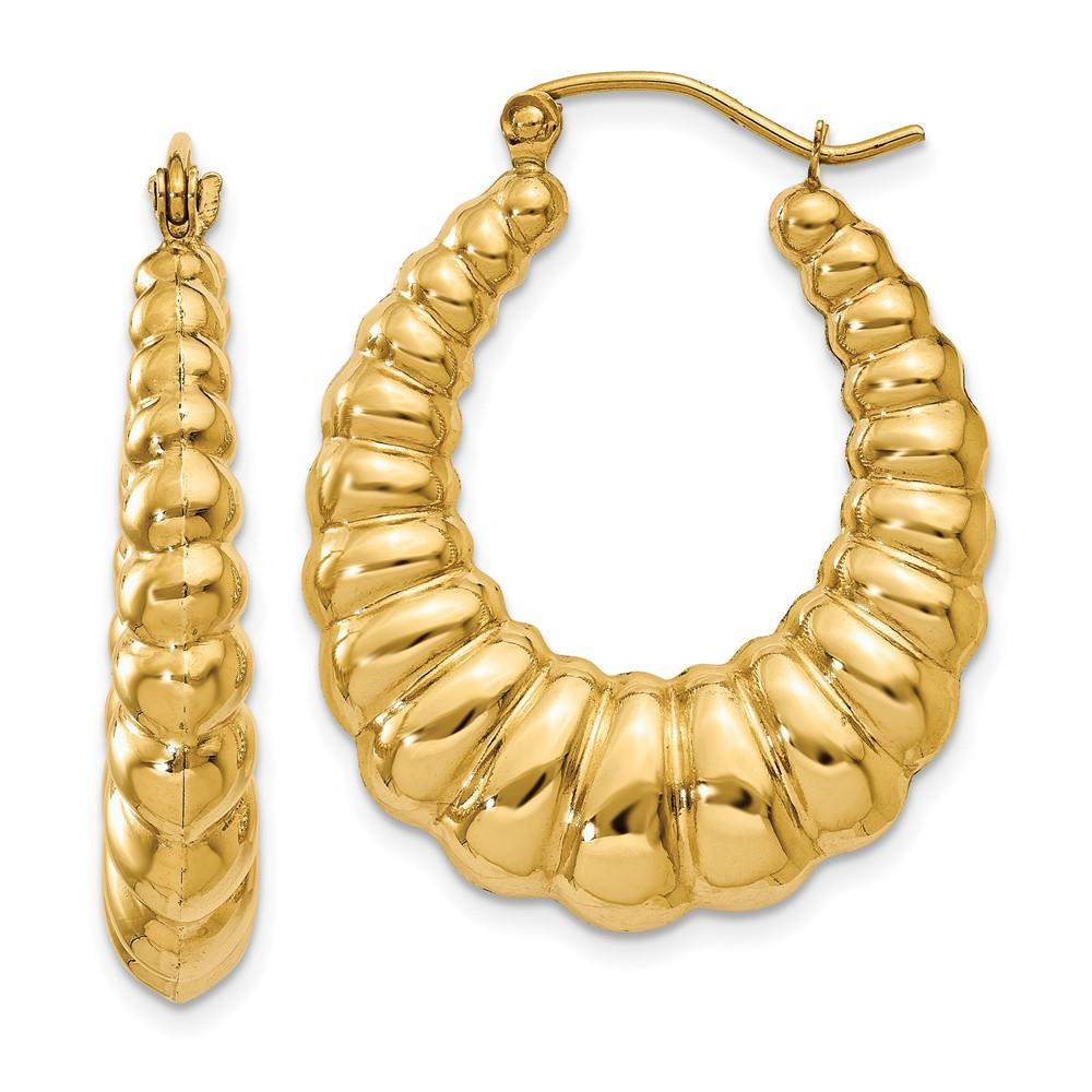 Distinctive 14k Polished Scalloped Hoop Earrings