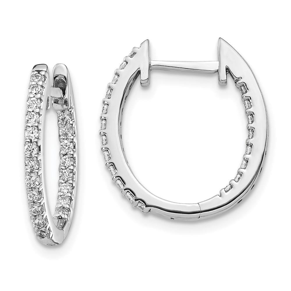 Distinctive 14K White Gold Spotlight Lab Grown Diamond In/Out Hinged Hoop Earrings, .50ctw