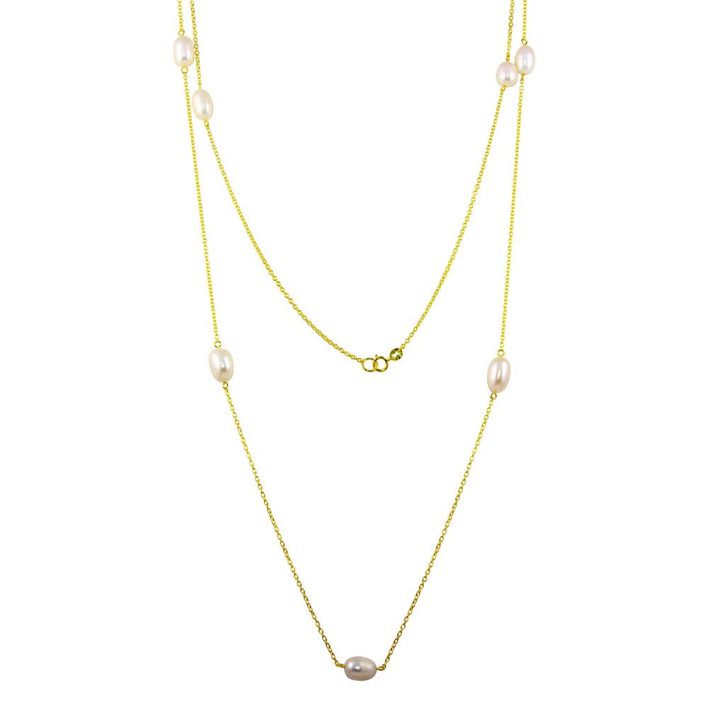 PARIKHS Gold Plated Fresh Water Pearls Necklace in 925 Sterling Silver