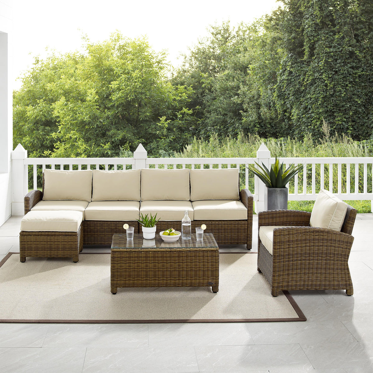 Crosley Outdoor Bradenton 5Pc Wicker Outdoor Sectional Patio Furniture Set