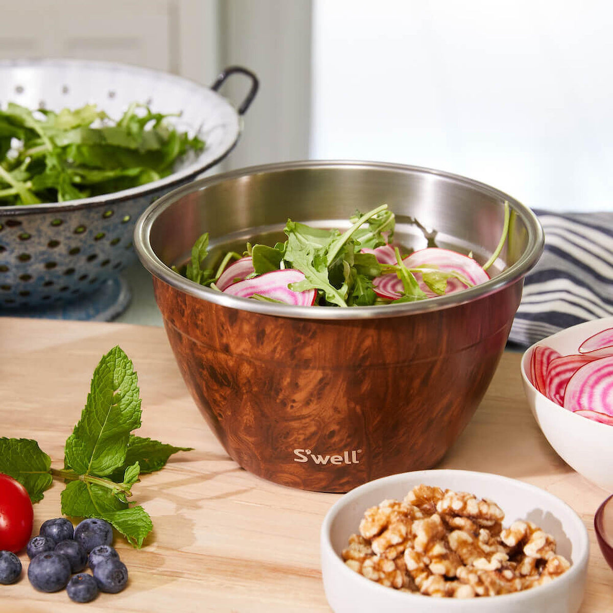 S'well 64oz Stainless Steel Salad Bowl Kit Teakwood