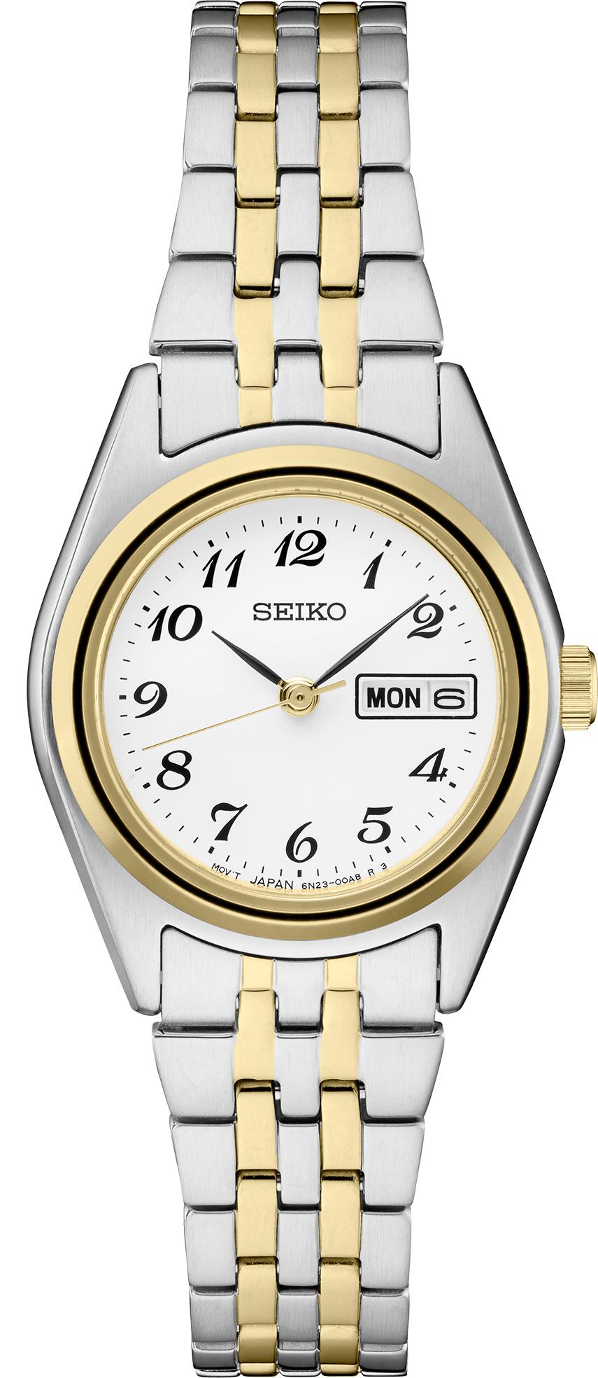 Seiko Ladies Essentials, Quartz, White dial, Two-tone bracelet Silver/Gold, Day/Date