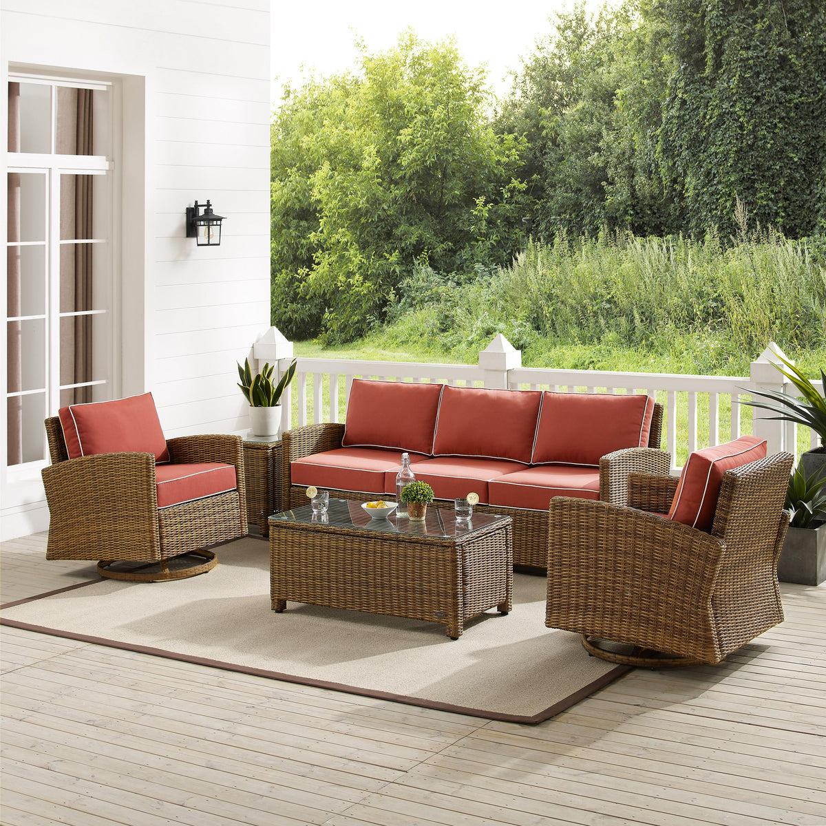 Crosley Outdoor Bradenton 5Pc Wicker Outdoor Sofa And Swivel Rocker Set