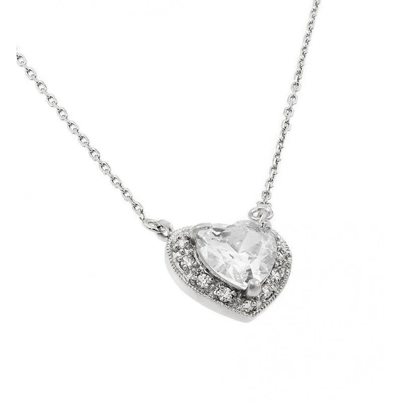 PARIKHS Rhodium Plated CZ Heart April Birthstone Necklace in 925 Sterling Silver