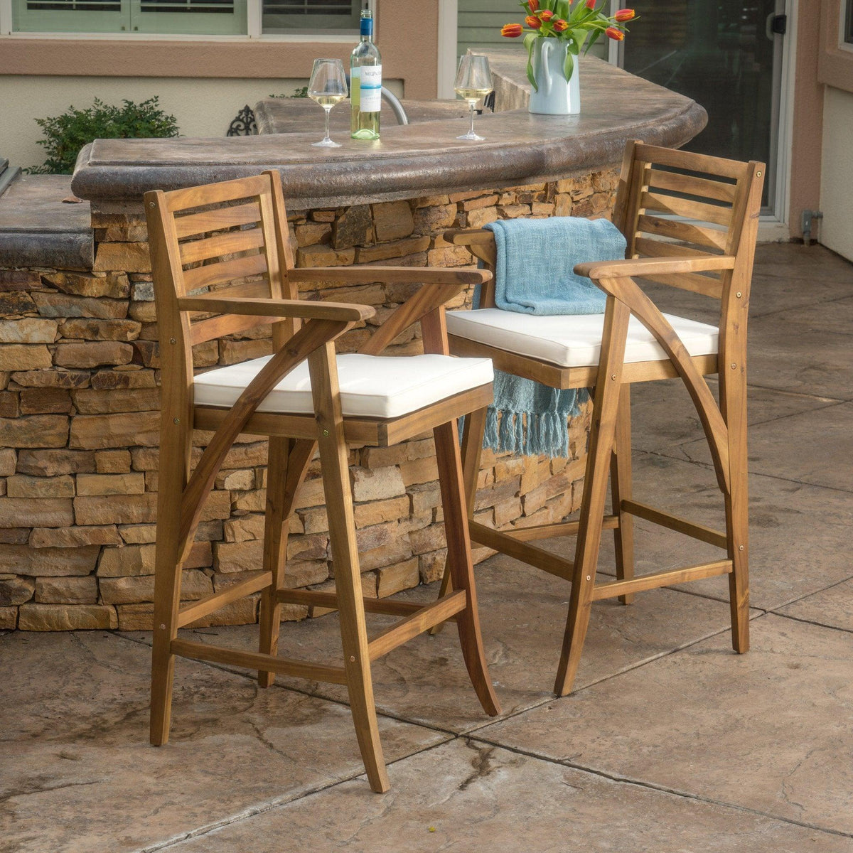 Stark Home Hermosa Acacia Wood Outdoor Barstool Set (2)