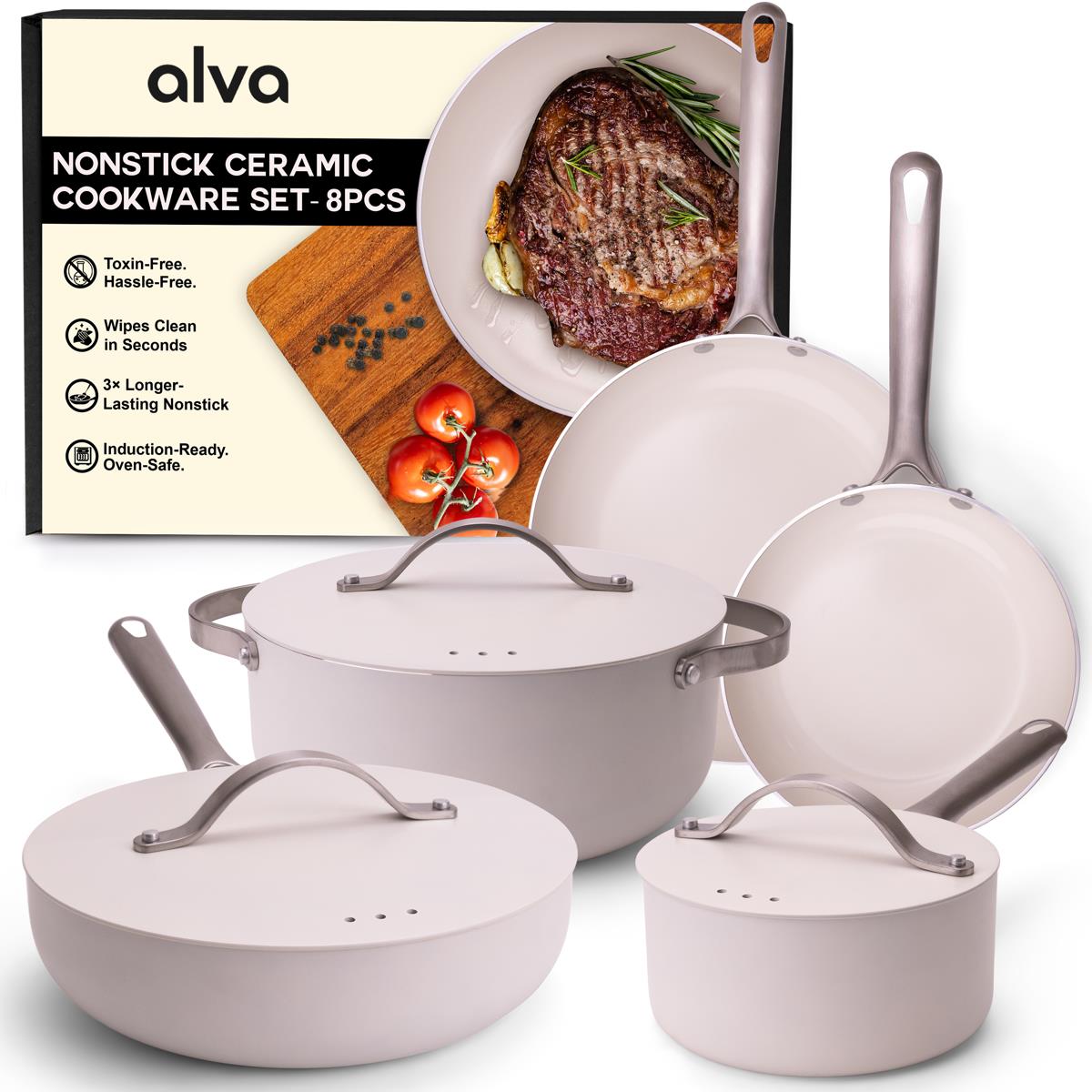 Alva MOBI 8-Piece Titanium Non-Stick Ceramic Cookware Set