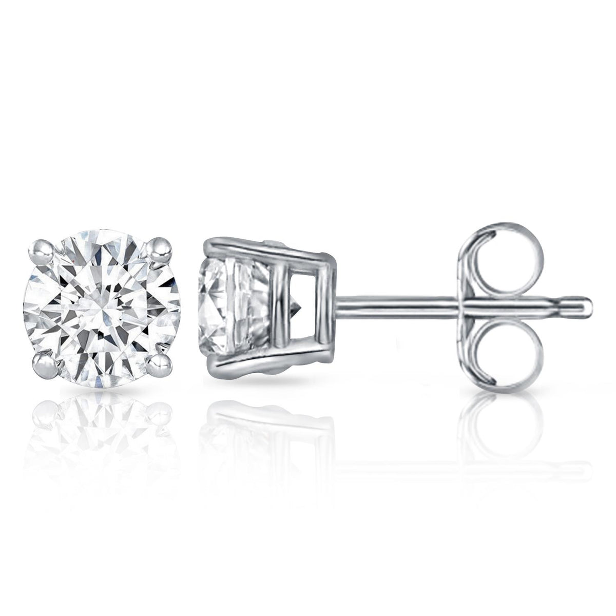 PARIKHS Round Prime Diamond Stud 14K White Gold 0.10ct IJK Color,I1 Clarity