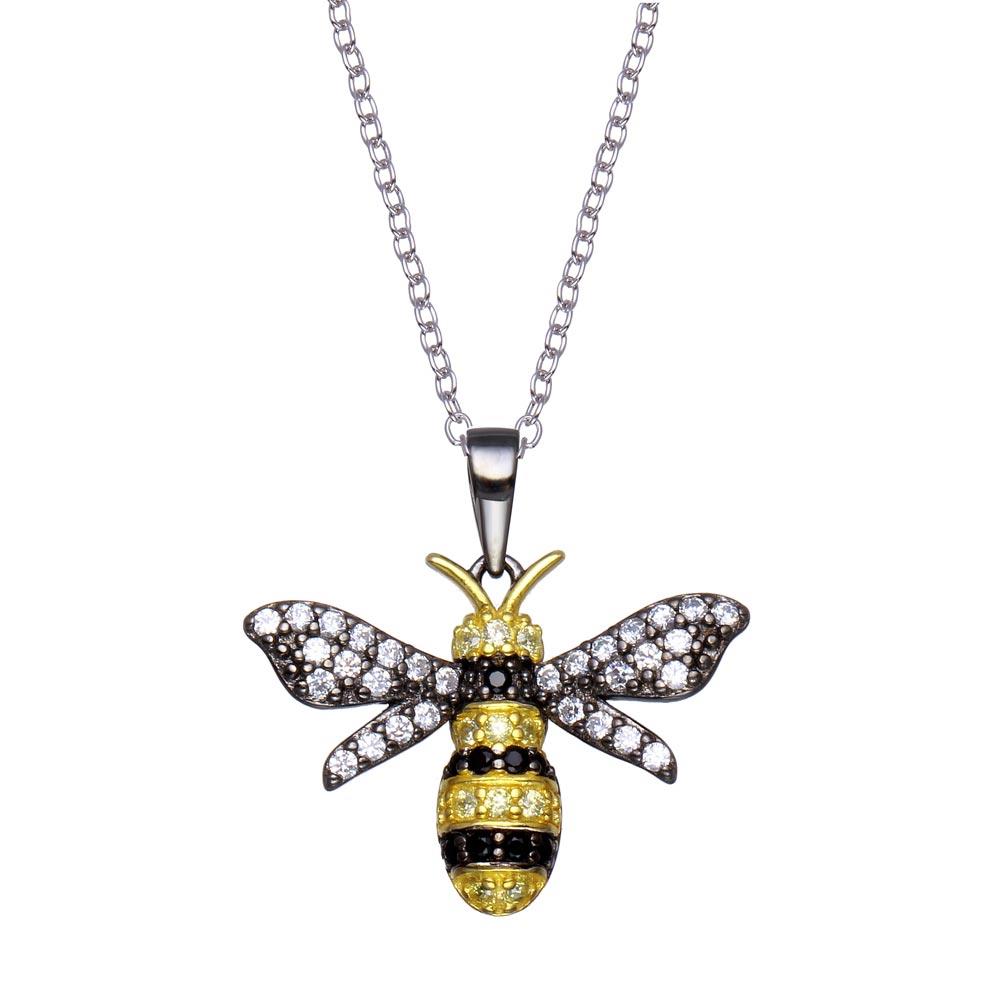 PARIKHS Rhodium Plated BumbleBee CZ Necklace in 925 Sterling Silver