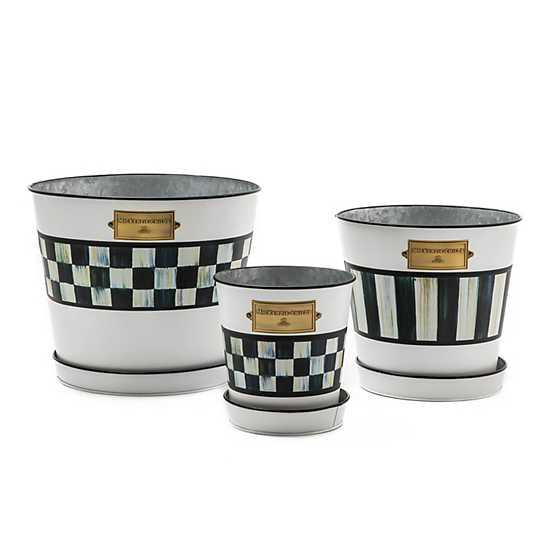 MacKenzie-Childs Violet Stripe Pots & Saucers, Set of 3