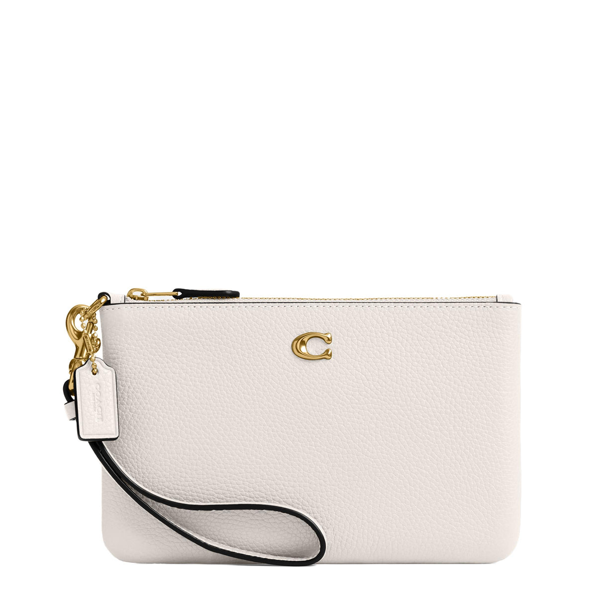 COACH Polished Pebble Leather Small Wristlet - Chalk/Brass