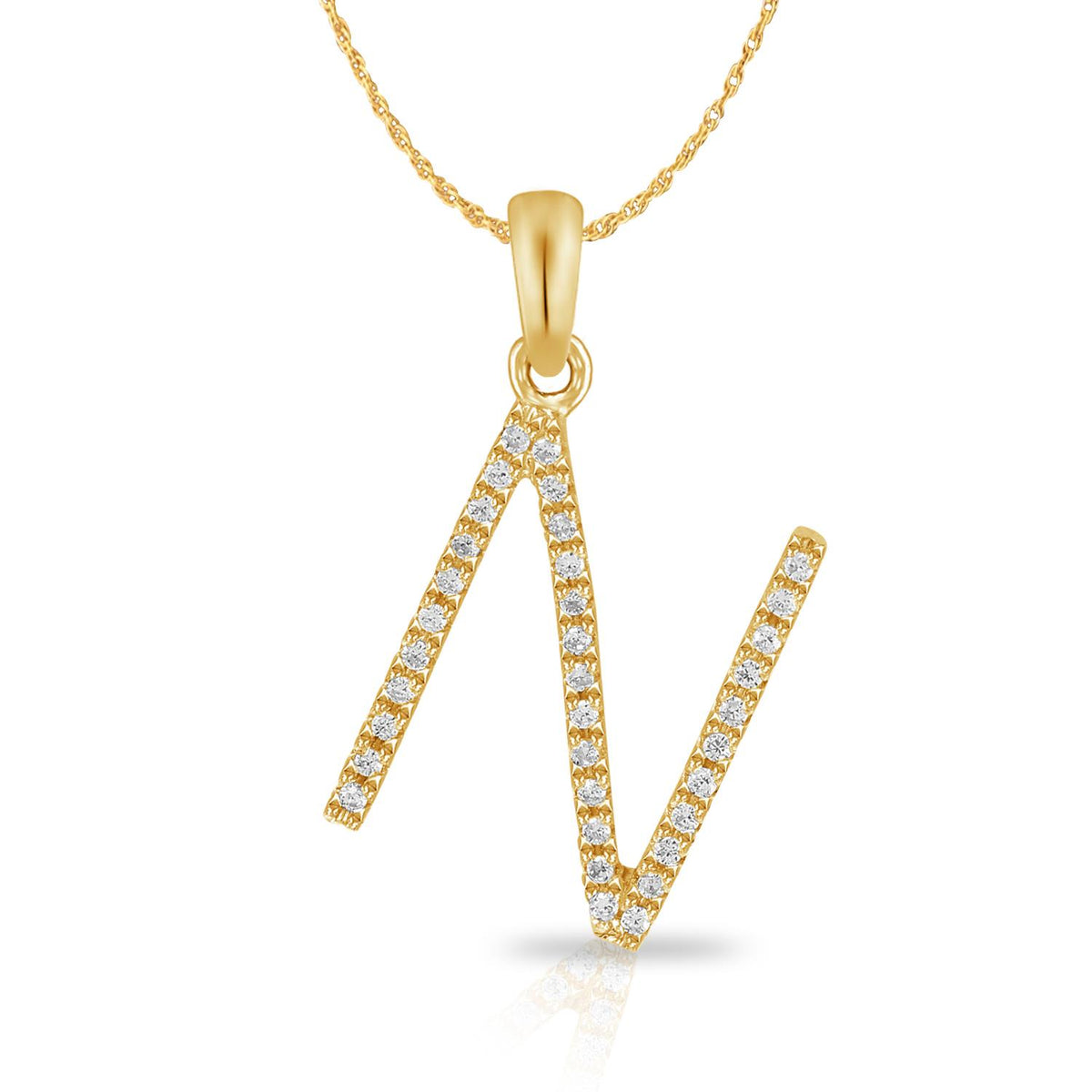 PARIKHS Diamond Initial Pendant Alphabet 'N' in 10K Yellow Gold 0.10 ct , IJK color - I3 clarity