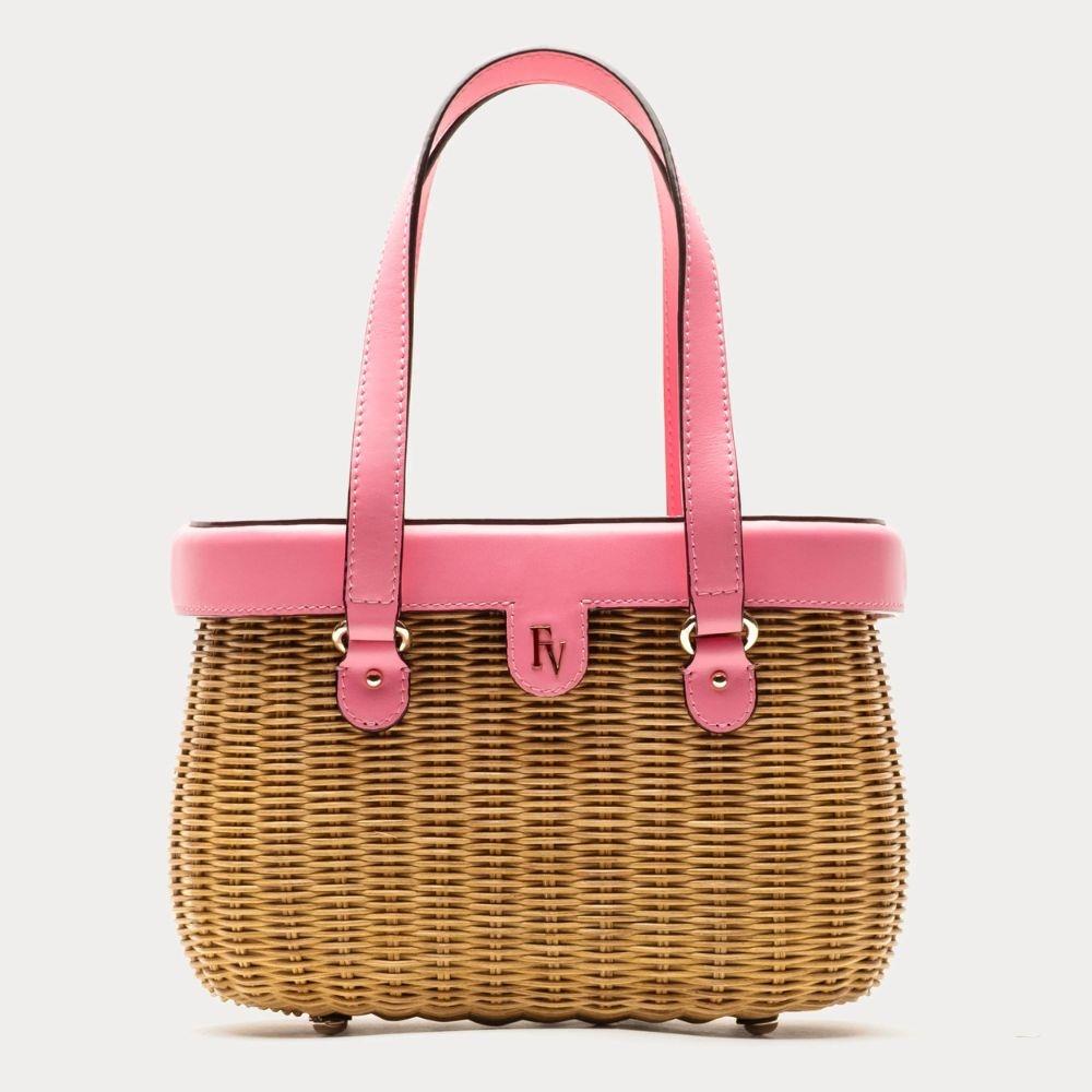 Frances Valentine Willow Basket Wicker w/ Leather