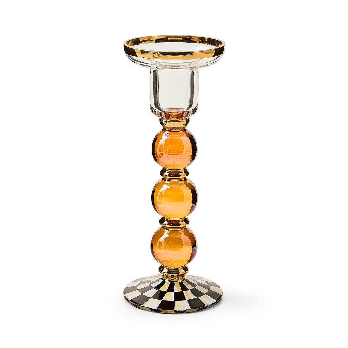 MacKenzie-Childs Violet Check Large Glass Candlestick