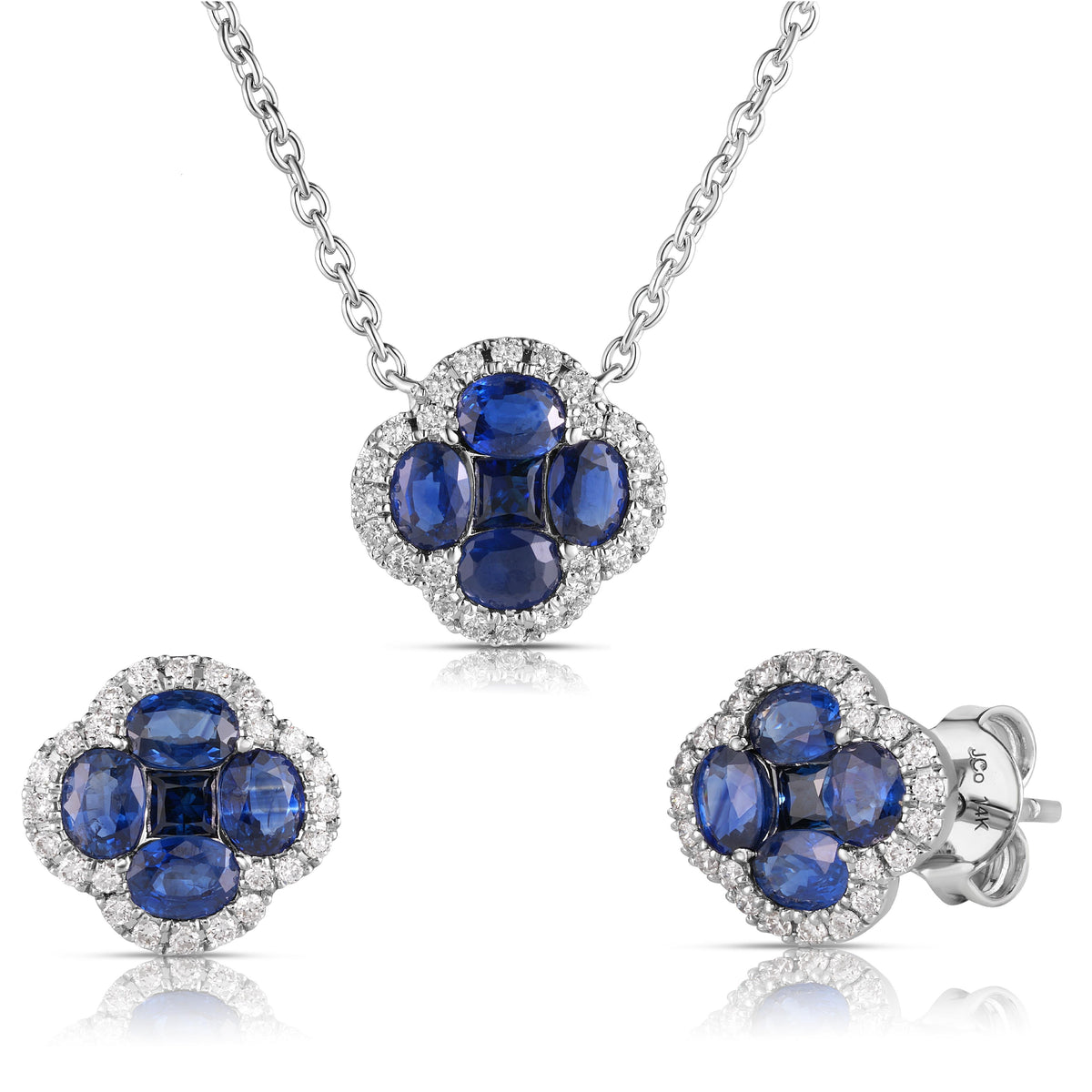 Jilco Inc Sapphire and Diamond Earrings and Necklace Set