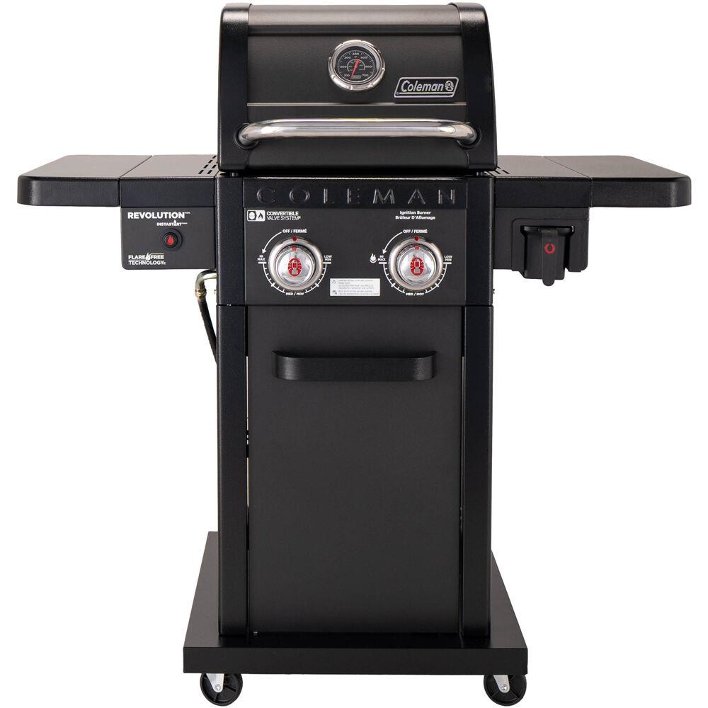 Coleman Grills Revolution 2-Burner Gas BBQ Grill with 440-Sq. In. Total Cooking Surface, 2 Side Shelves, and Flare-
