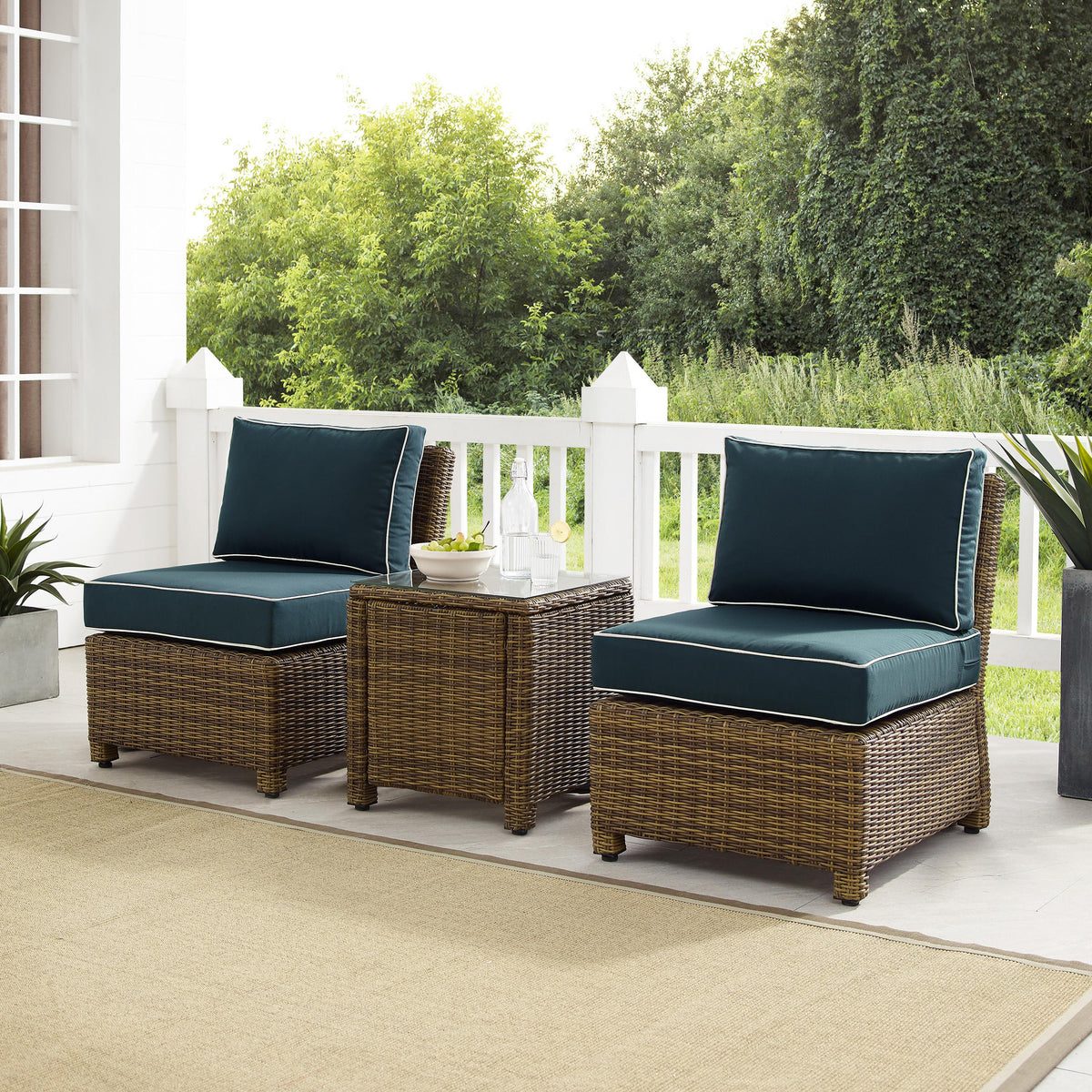 Crosley Outdoor Bradenton 3Pc Armless Wicker Outdoor Chair Set