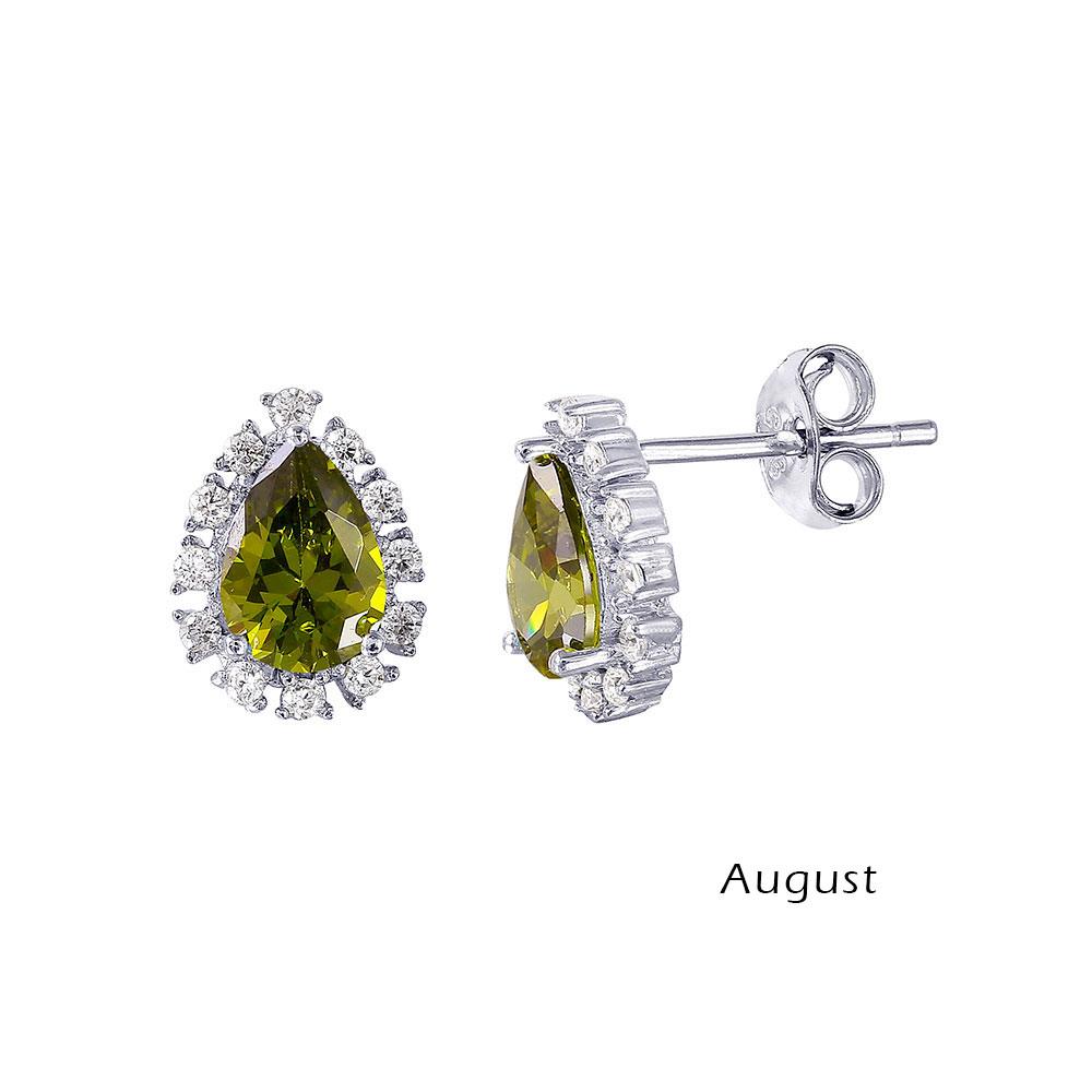 PARIKHS Rhodium Plated Teardrop Halo CZ August Birthstone Earring in 925 Sterling Silver