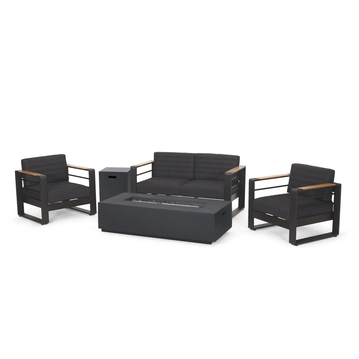 Stark Home Outdoor Aluminum 4-Seater Chat Set With Fire Pit