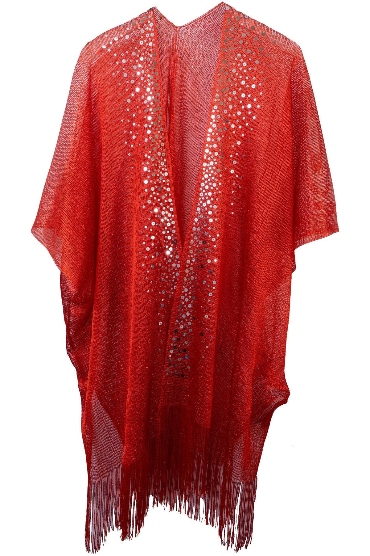 Jessica McClintock Crochet Kimono with Sequins And Fringe