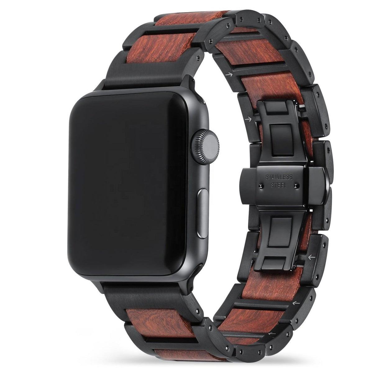 Joycoast Large Apple Watch Band Black Sandalwood Stainless Steel x Wood (42mm, 44mm, 45mm)