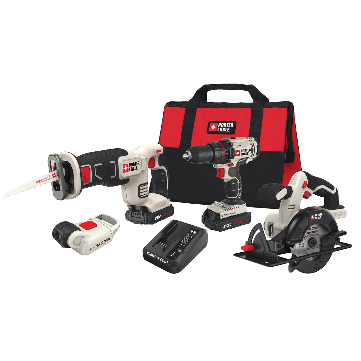 Porter Cable 20V MAX 4-Tool Combo Kit - Drill/Driver Circ Saw Recip Saw
