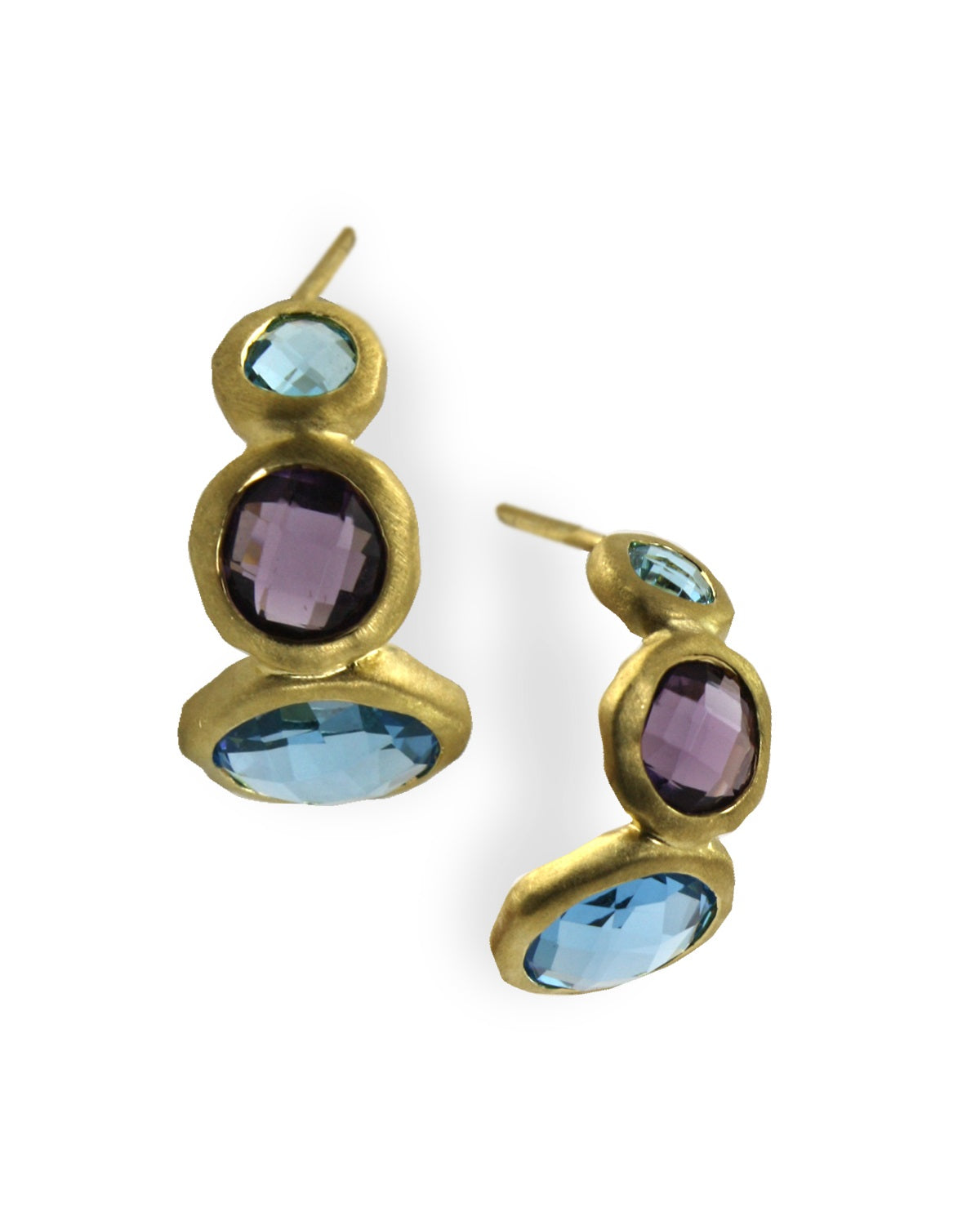 DKD 3 Stone Gold Half Hoop Earrings
