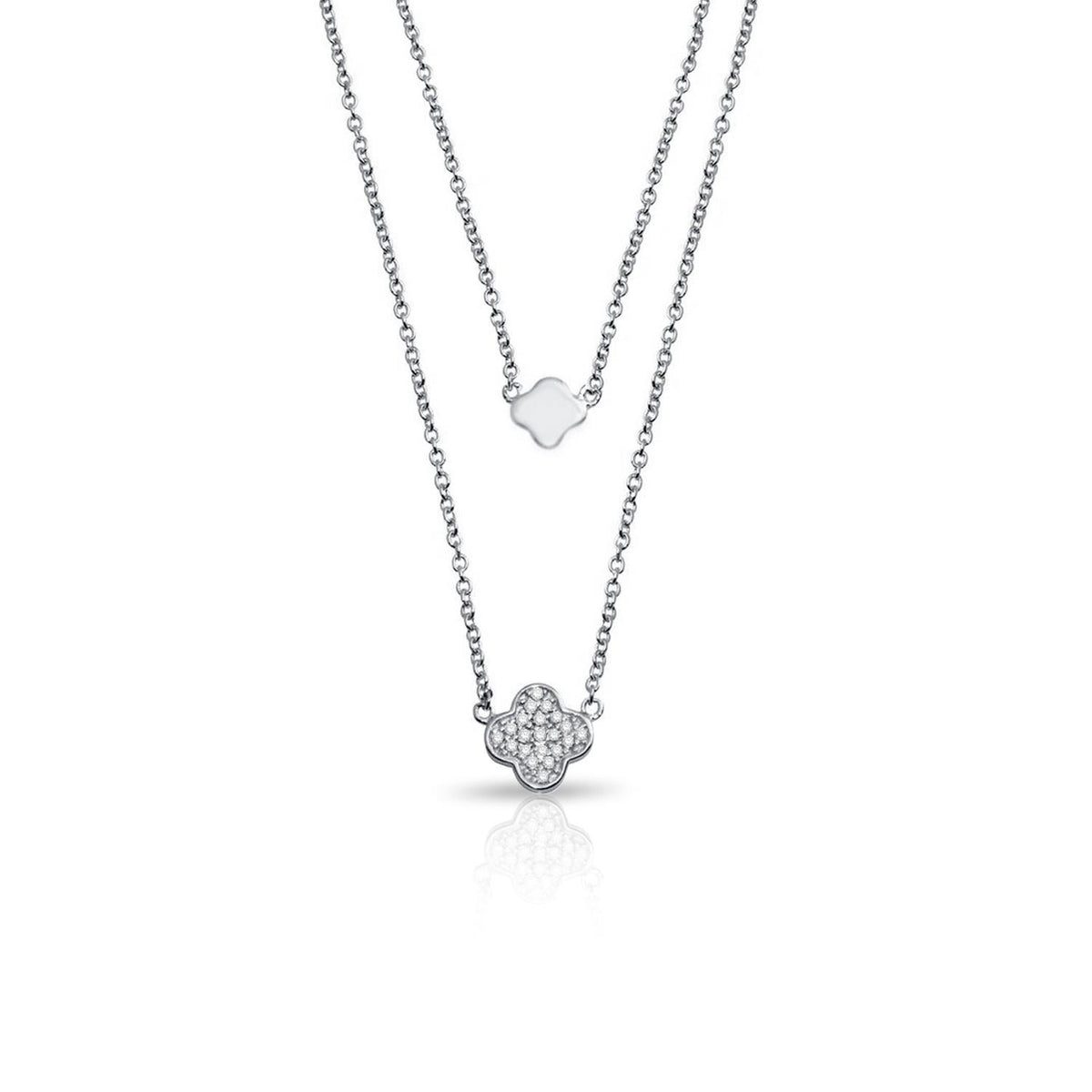 Infinity Luxe Jewelry Collection Double Chain CZ Clover Necklace