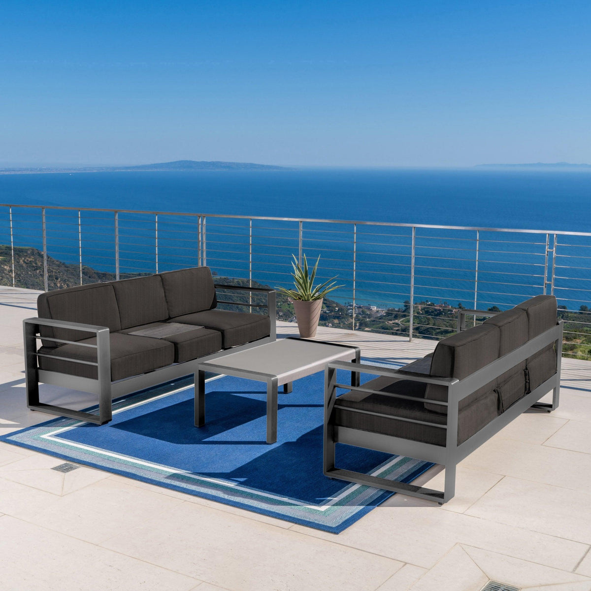 Stark Home Cape Coral Outdoor Aluminum 3Pc Cushioned Sofa Set